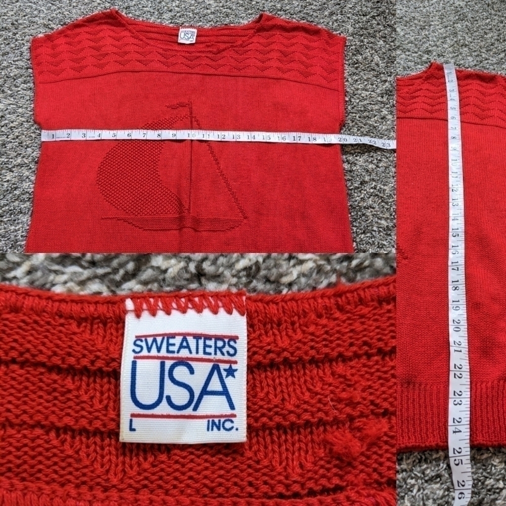 ✨3/$15 Vintage Sweaters USA red sailboat short sleeve sweater L - Picture 10 of 10